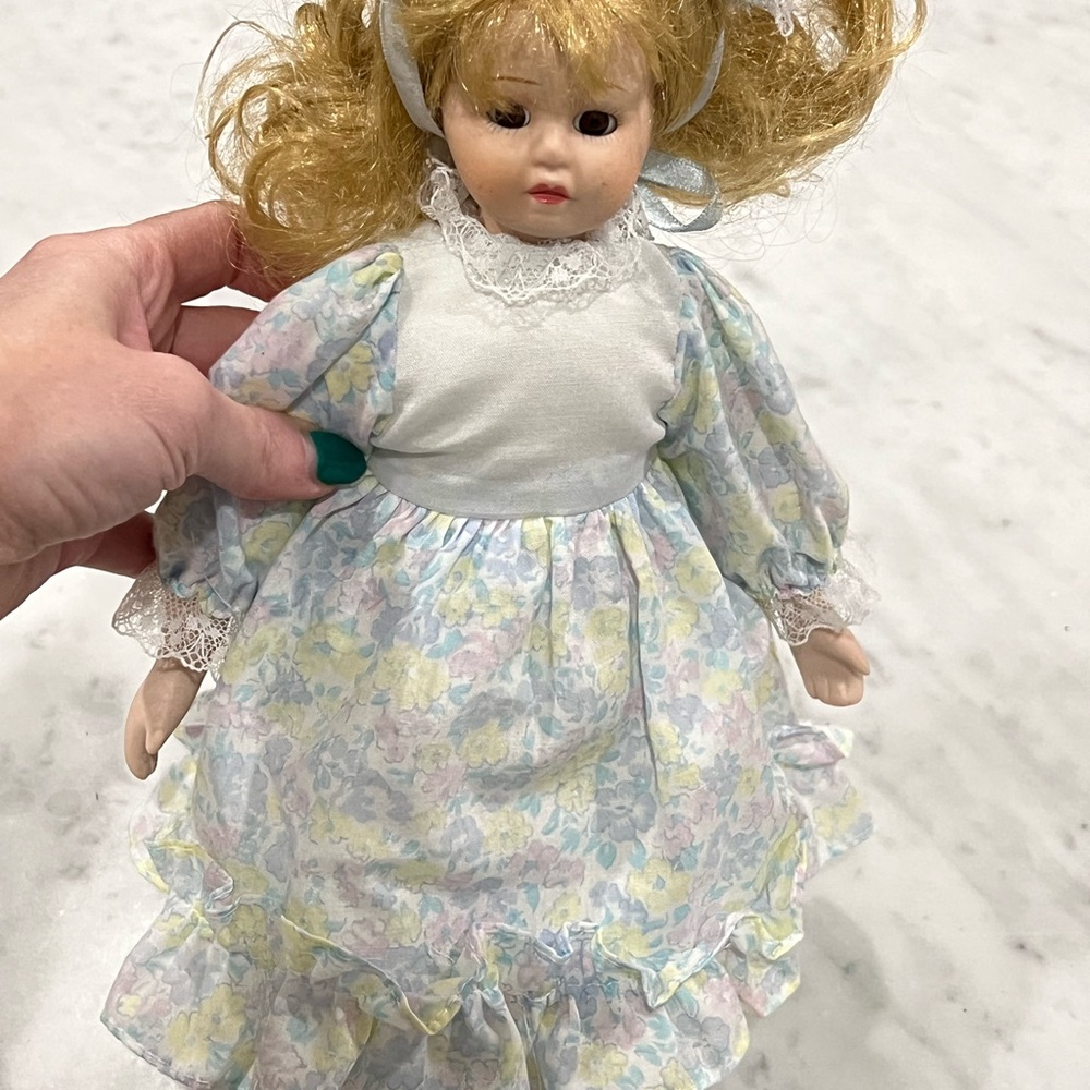 Vintage Floral Dress Porcelain Doll VTG